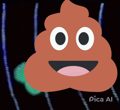 a cartoon drawing of a poop with a smile on its face