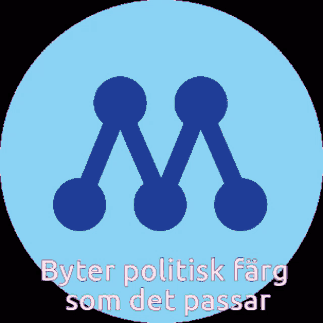 a red circle with a yellow letter m and the words " byter politisk färg som det passar "