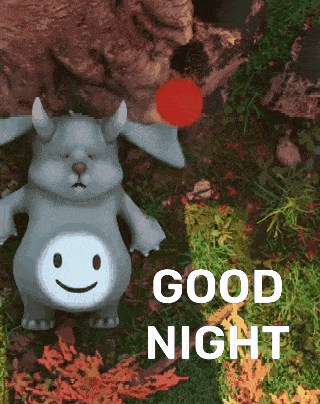 a cartoon character with a smiley face and the words good night on the bottom