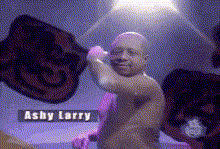 a statue of a baby with the name ashy larry on the bottom