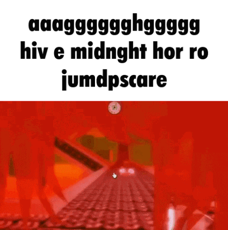 a screenshot of a video game with the words `` hiv e midnight hor ro jumdpscare '' .
