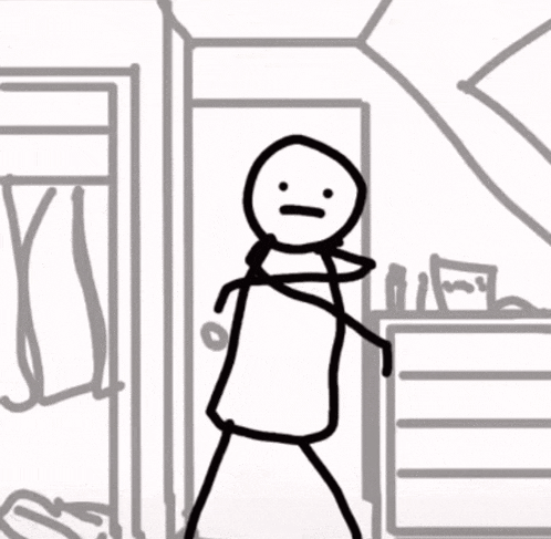 a black and white drawing of a stick figure standing in a room