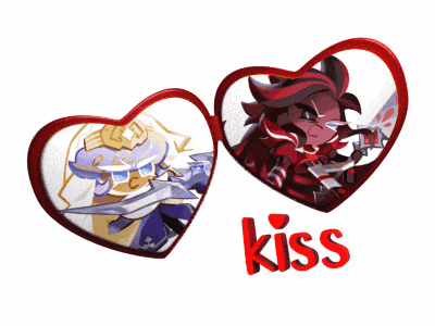 a couple of hearts with the word kiss on the bottom right