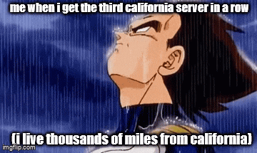 a cartoon of vegeta looking up at the sky with a caption that says i live thousands of miles from california .