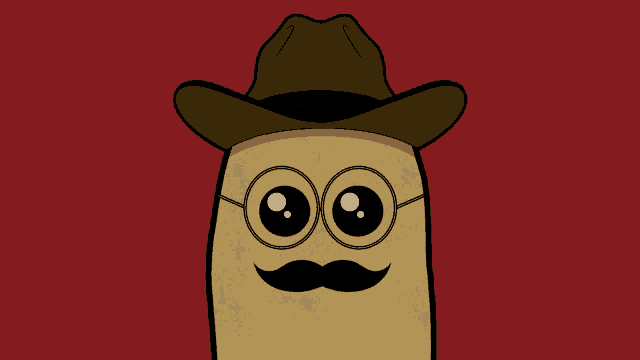 a cartoon character with a hat and mustache