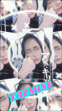 a collage of images of a woman with the name yazmine at the bottom