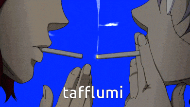a cartoon of two people smoking a cigarette with tafflumi written below them