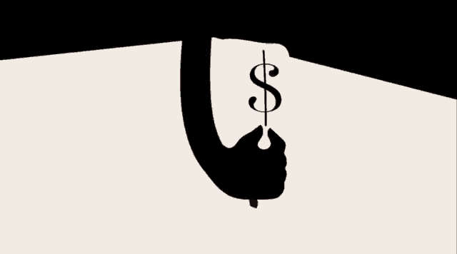 a man in a suit and tie has a dollar sign sticking out of his mouth