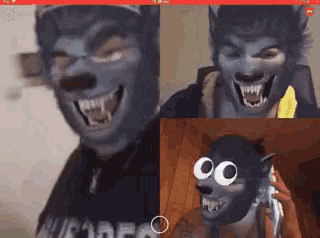 a man wearing a wolf mask and a hoodie that says thunder