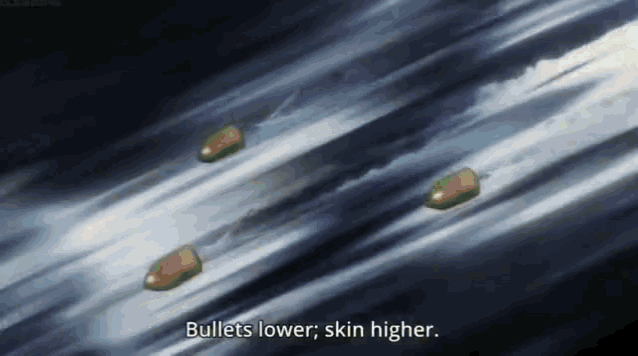 three bullets are flying through the air with the words `` bullets lower , skin higher '' written below them .