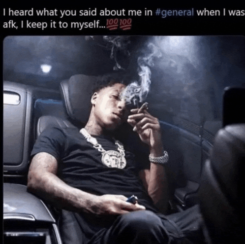 a man sitting in a car smoking a cigarette with the caption i heard what you said