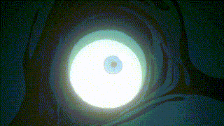 a blue background with a white circle in the middle