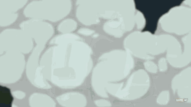 a cartoon of a spider man surrounded by smoke with a marvel hq logo on the bottom