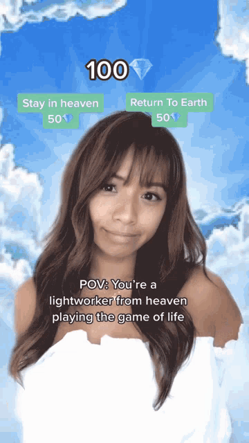 a woman is playing a game of life and has 100 diamonds in her pockets