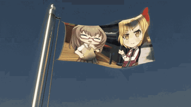 a flag with a picture of two anime characters on it