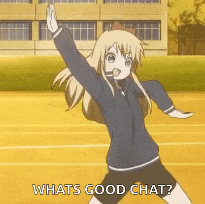 a girl is dancing in front of a building and says `` whats good chat '' .