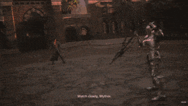a video game screen says watch closely mythos on the bottom