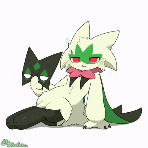 a drawing of a cat with a green leaf on its head