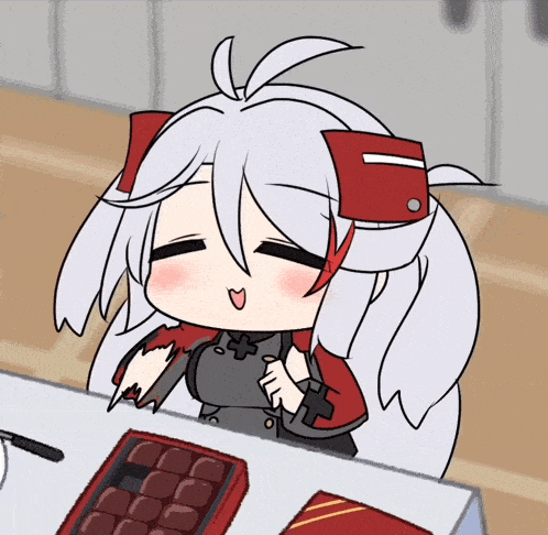 a cartoon drawing of a girl with white hair and red ears