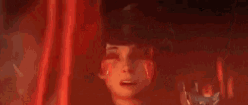 a painting of a woman standing in front of a fire with a sword .