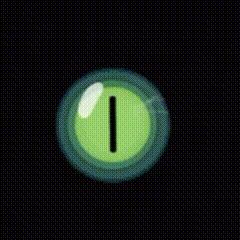 a green cat 's eye with a black stripe in the middle on a black background .