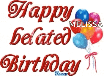 a happy belated birthday greeting card with balloons .