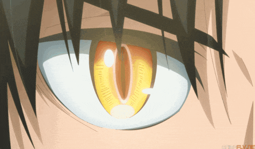 a close up of a person 's eye with a yellow pupil that looks like a cat 's eye