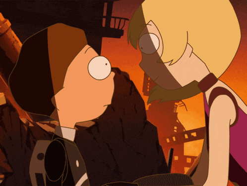 a boy and a girl are looking at each other