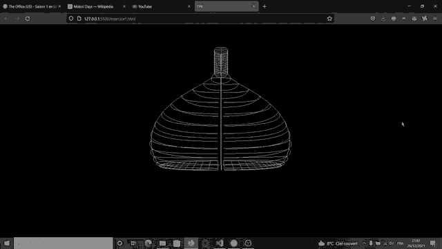 a computer screen shows a 3d model of a sphere and a search box