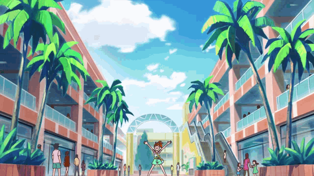 a cartoon drawing of a girl dancing in a shopping mall