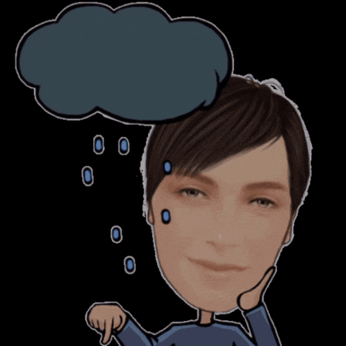 a cartoon drawing of a man with a thought bubble above his head