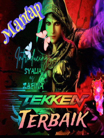 a poster for tekken terbaik with a woman in a hood