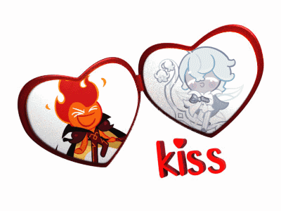 a couple of hearts with the word kiss on the bottom right