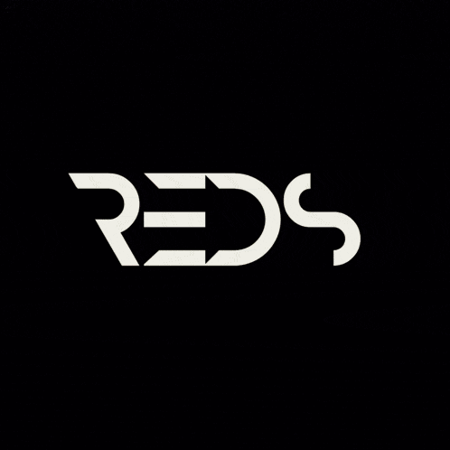 a green and blue logo that says reds on a dark background
