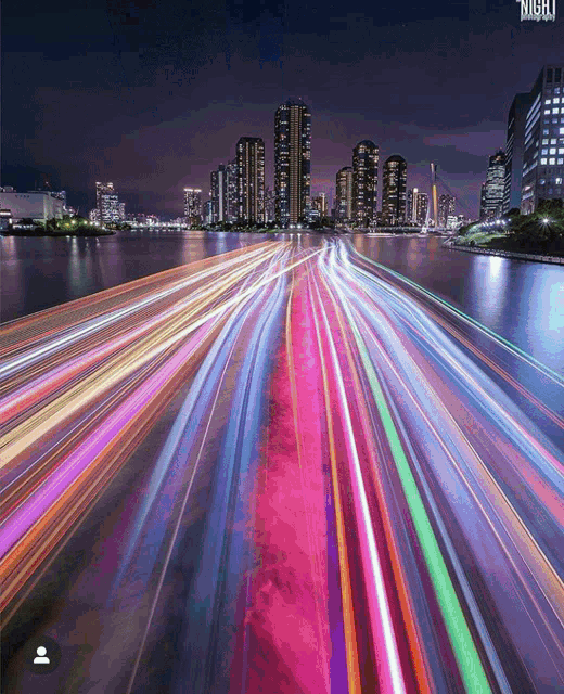 a long exposure photo of a city at night with the word night on the bottom