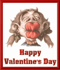 a happy valentine 's day greeting card with a cartoon of a woman blowing a kiss