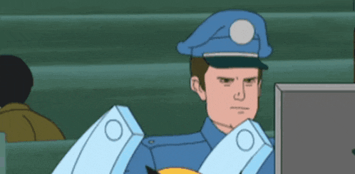 a cartoon of a police officer looking at a computer