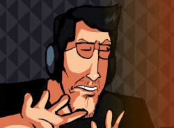 a cartoon drawing of a man wearing headphones
