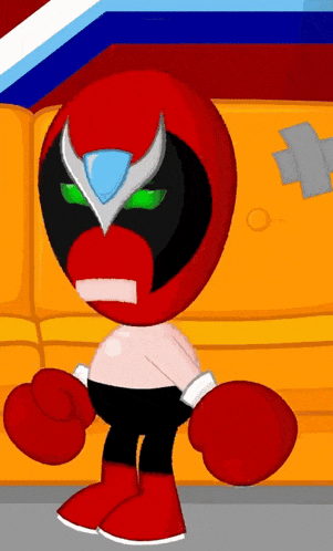 a cartoon character wearing boxing gloves and a mask