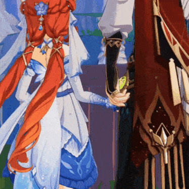 a man and a woman are holding hands in an anime scene