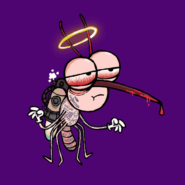 a cartoon of a mosquito with a tattoo on its back that says ' mosquito '