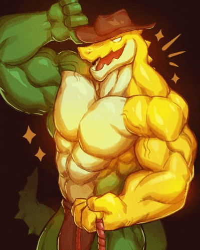 a cartoon drawing of a crocodile with a cowboy hat on