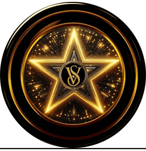 a gold star with a letter s in the center