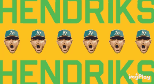 a bunch of baseball players with their mouths open and the word hendriks in the background