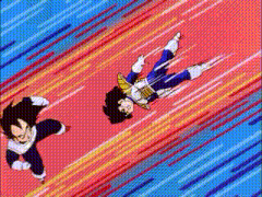 a cartoon character is flying through the air with a blue background