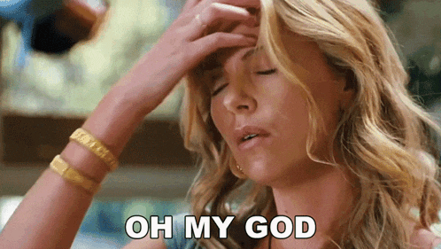 a woman holds her hand to her forehead while saying oh my god