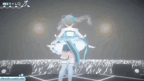a girl in a blue and white dress is dancing on a stage ..