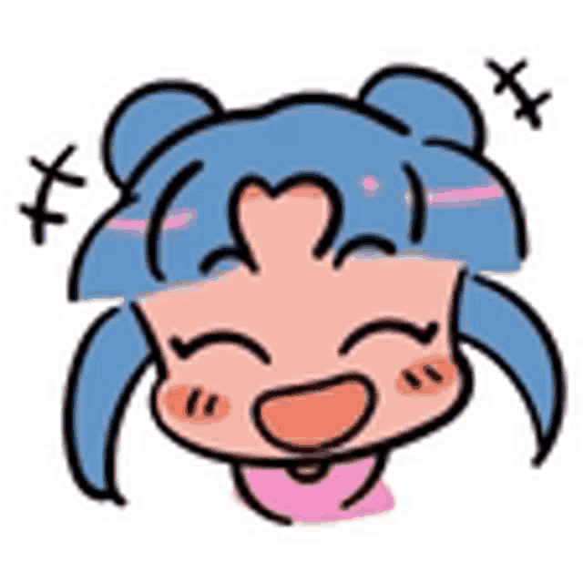 a cartoon drawing of a girl with blue hair and a heart on her head .