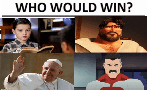 a collage of four pictures with the words who would win at the top