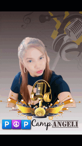 a poster for pop campanelli with a woman holding a microphone and headphones